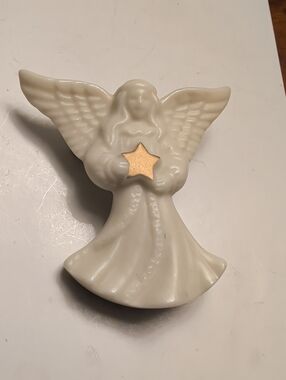 Lenox 1980 Pin Porcelain Angel Star Christmas Holidays Brooch